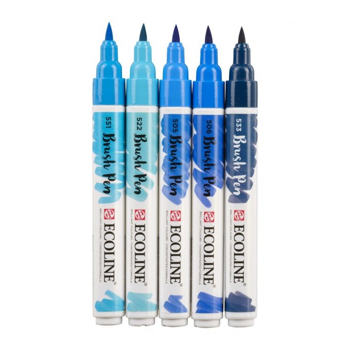 5 brush pen, Ecoline - Blue - feutres pourvus d'aquarelle