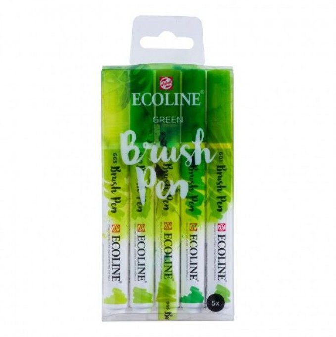 5 brush pen, Ecoline - Vert - feutres pourvus d'aquarelle