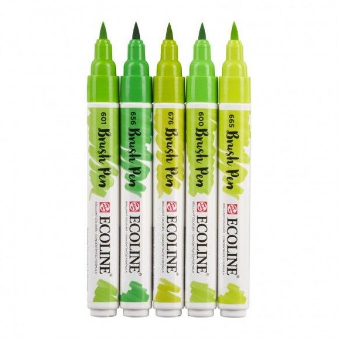 5 brush pen, Ecoline - Vert - feutres pourvus d'aquarelle