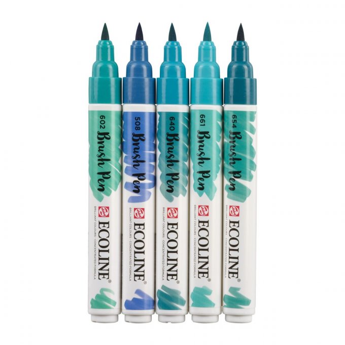 5 brush pen, Ecoline - Green blue - feutres pourvus d'aquarelle