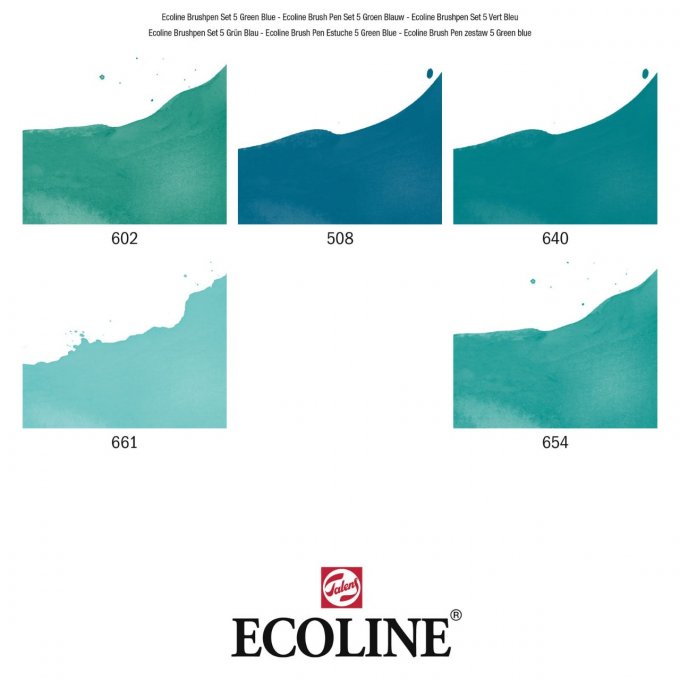 5 brush pen, Ecoline - Green blue - feutres pourvus d'aquarelle