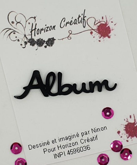 Mot en acrylique : Album - 100% horizon créatif (dimension 6.2x2cm environ), à l'unité