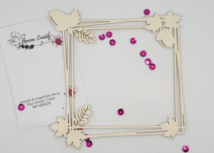 Chipboard : Cadre carré automnale , à l'unité - 100% horizon créatif : 13.5x14cm environ