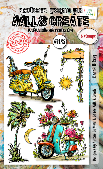 6 Tampons - AALL&Create - Beach bikers - dim. de la planche : 14.5x10cm environ