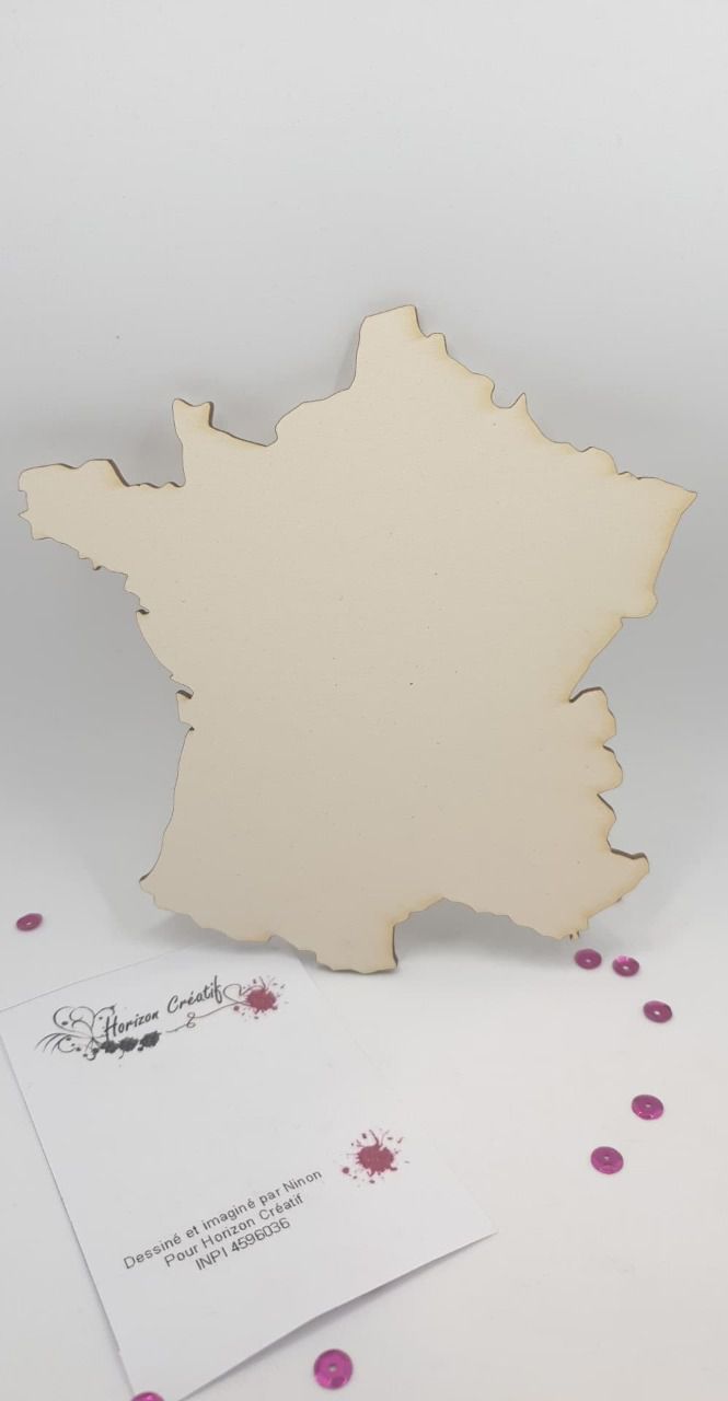 Carte de France à customiser, 15x15cm, épaisseur 3mm, Horizon créatif, à l'unité