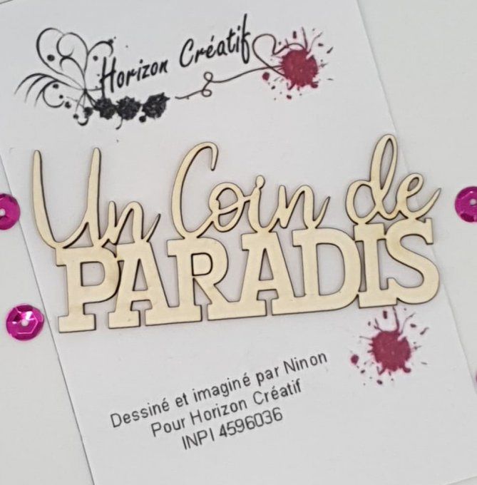 Chipboard : Un coin de paradis, 100% horizon créatif - 7.5x3.5cm