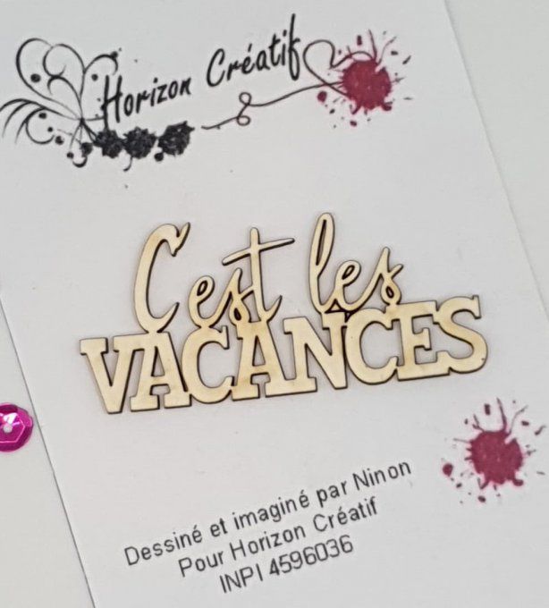 Chipboard : C'est les vacances, 100% horizon créatif - 5.5x2.6cm