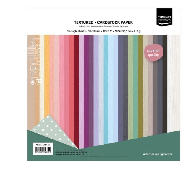 Assortiment de cardstock  216g, lot de 60 feuilles - 30x30cm (texturé) - Vaessen Creative