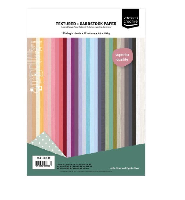 Assortiment de cardstock  216g, lot de 60 feuilles - Format A4 (texturé) - Vaessen Creative