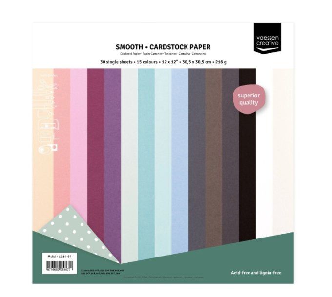 Assortiment de cardstock  216g, lot de 60 feuilles - 30x30cm (lisse) - Vaessen Creative