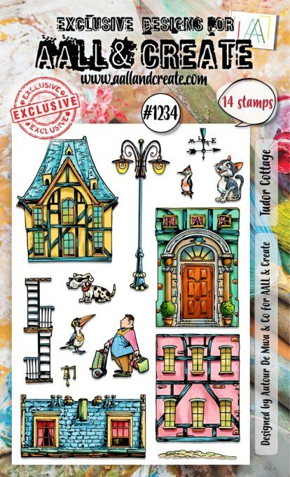 14 Tampons - AALL&Create - Tudor cottage - dim. de la planche : 14.5x10cm environ