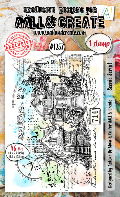 1 Tampon - AALL&Create - Scenic script - dim. de la planche : 14.5x10cm environ