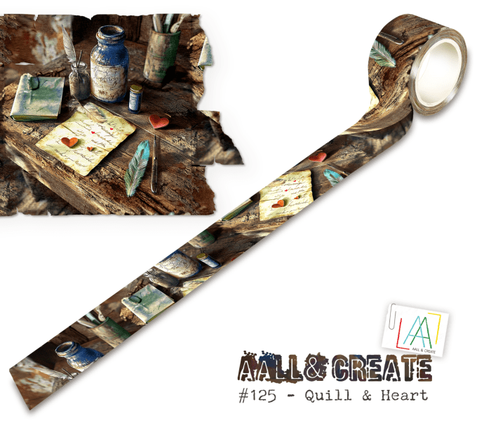 Masking tape, AALL, Quill and heart - dimension 25mm x 10m environ