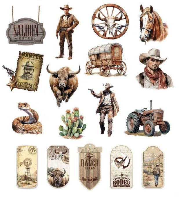 Collection Wild west, PapersForYou, die-cuts (17 pièces)