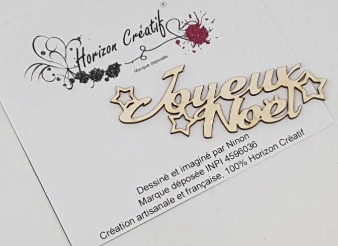 Chipboard, Joyeux Noël, 100% Horizon Créatif - dimension : 8.2x3.1cm