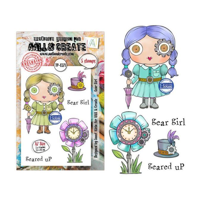 5 Tampons - AALL&Create - Gear girl - dim. de la planche : 7x9.5cm environ