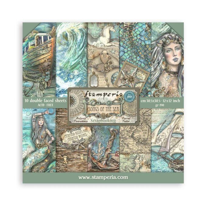 Collection Songs of the sea, 30x30cm - 10 feuilles motif recto verso - Stamperia 