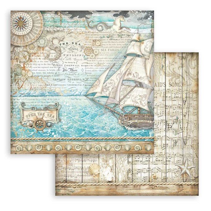 Collection Songs of the sea, 30x30cm - 10 feuilles motif recto verso - Stamperia 