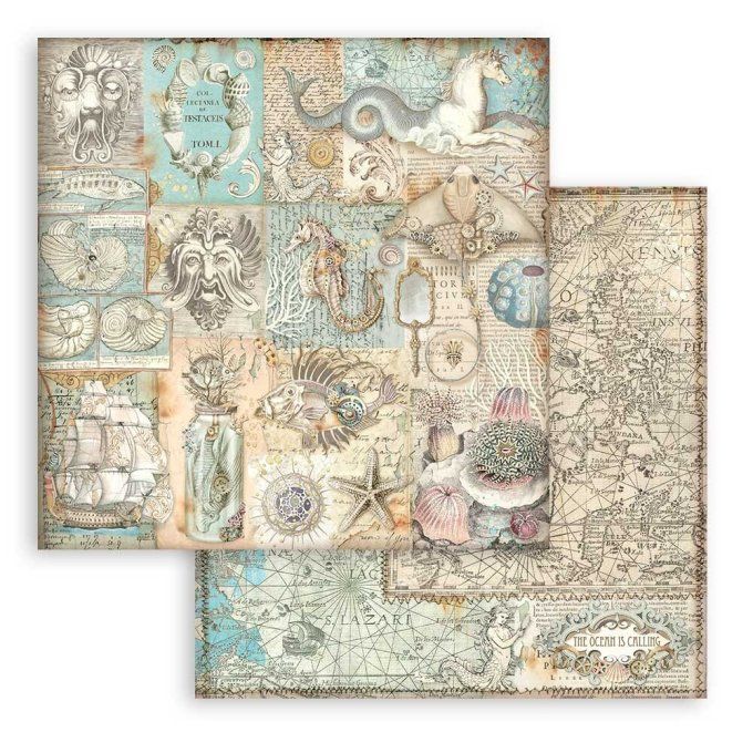 Collection Songs of the sea, 30x30cm - 10 feuilles motif recto verso - Stamperia 