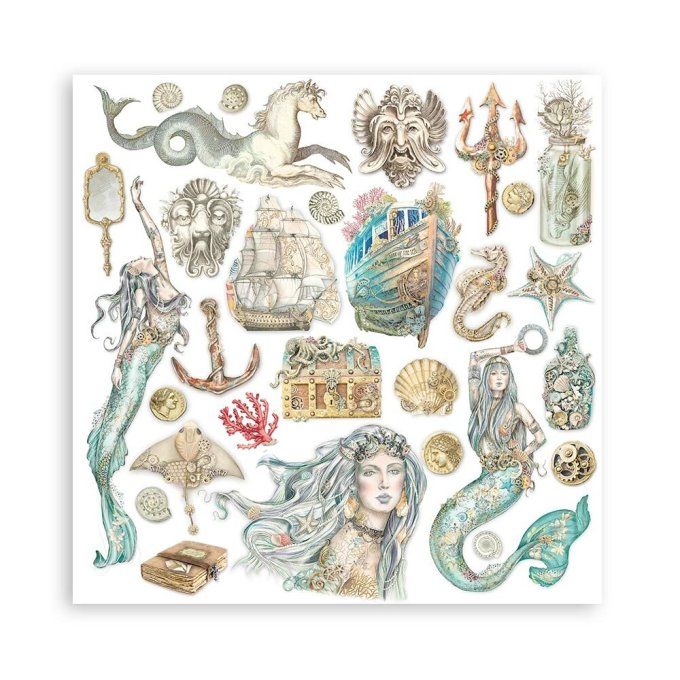 Collection Songs of the sea, 30x30cm - 10 feuilles motif recto verso - Stamperia 