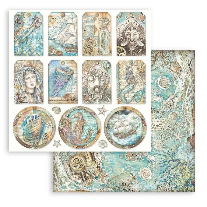 Collection Songs of the sea, 30x30cm - 10 feuilles motif recto verso - Stamperia 