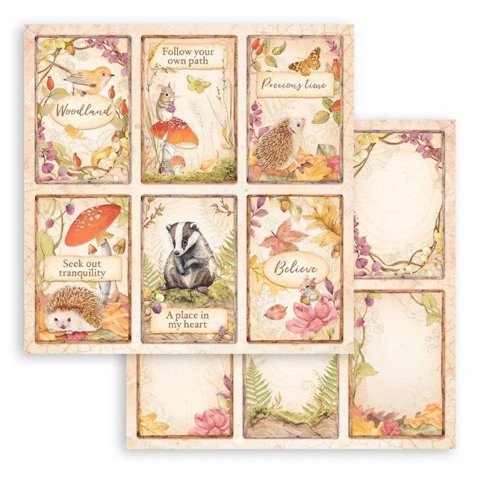 Collection Woodland, 30x30cm - 10 feuilles motif recto verso - Stamperia - 190g 