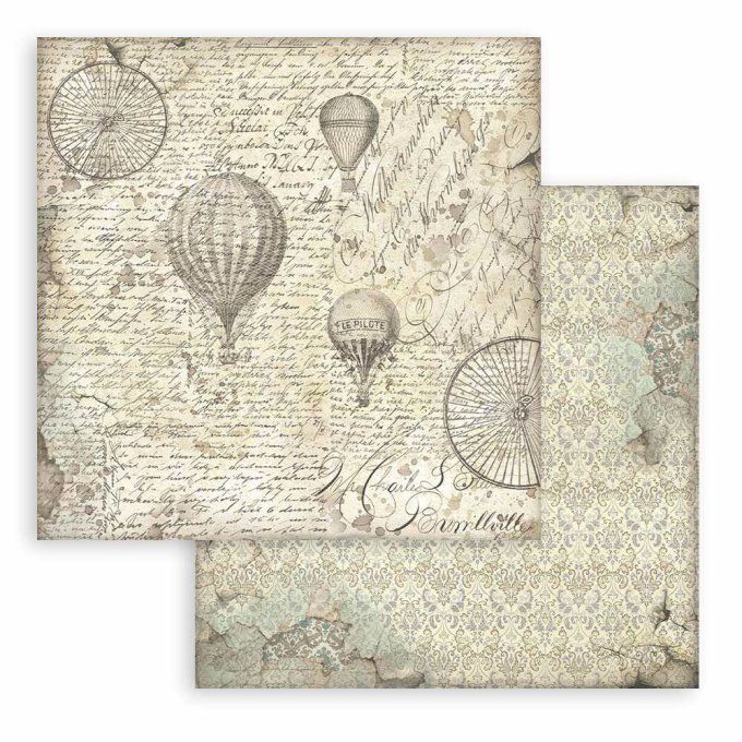 Papier scrapbooking, 30.5x30.5cm, Voyages Fantastiques - background