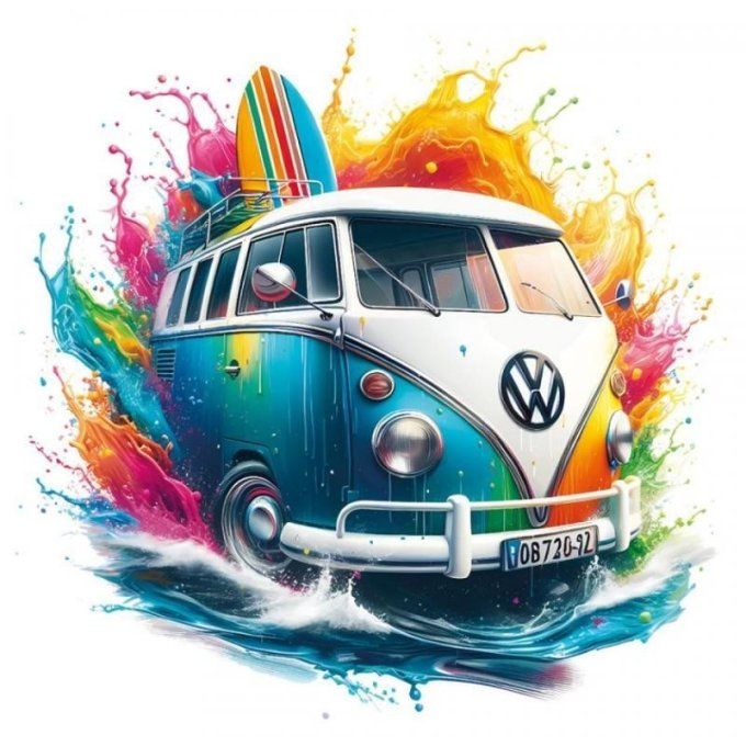 Feuille de transfert pour textile - fourgon hippy