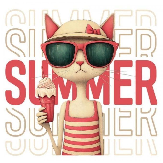 Feuille de transfert pour textile - Summer cat