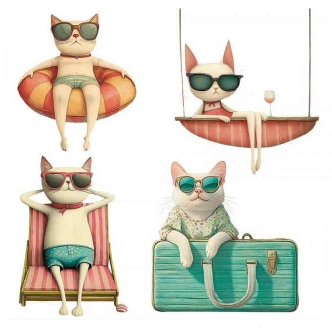 Feuille de transfert pour textile - Cats summer scenes
