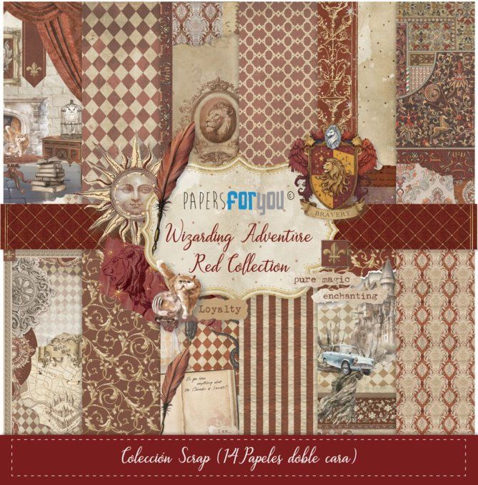 Collection Wizarding Adventure, houses Red, PapersForYou, 30x30cm - 14 pages