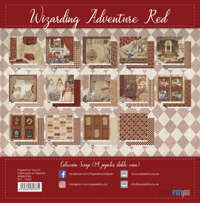 Collection Wizarding Adventure, houses Red, PapersForYou, 30x30cm - 14 pages