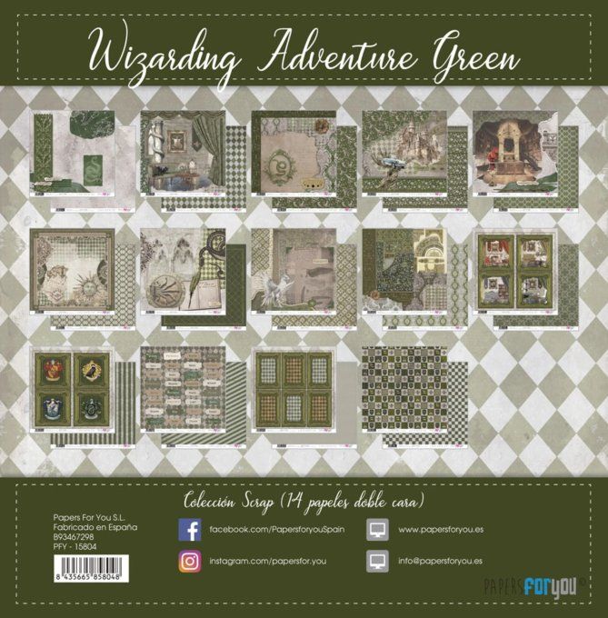 Collection Wizarding Adventure, houses Green, PapersForYou, 30x30cm - 14 pages