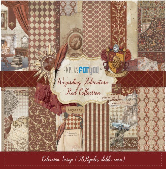 Collection Wizarding Adventure, houses Red, PapersForYou, 20x20cm - 28 pages