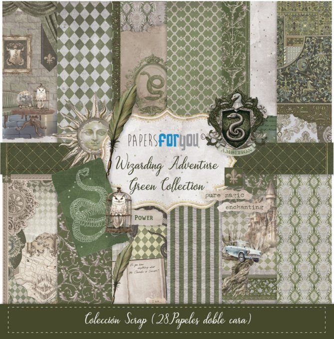 Collection Wizarding Adventure, houses Green, PapersForYou, 20x20cm - 28 pages