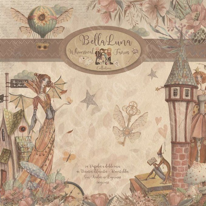 Ensemble de 24 feuilles motif recto verso, 30x30 - Whimsical fairies - BellaLuna crafts