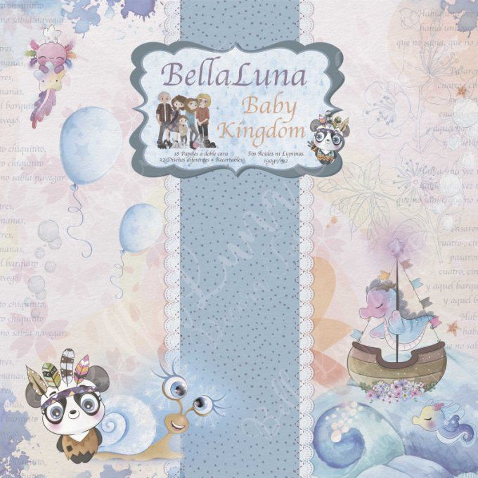 Ensemble de 18 feuilles motif recto verso, 30x30 - Baby Kingdom - BellaLuna crafts