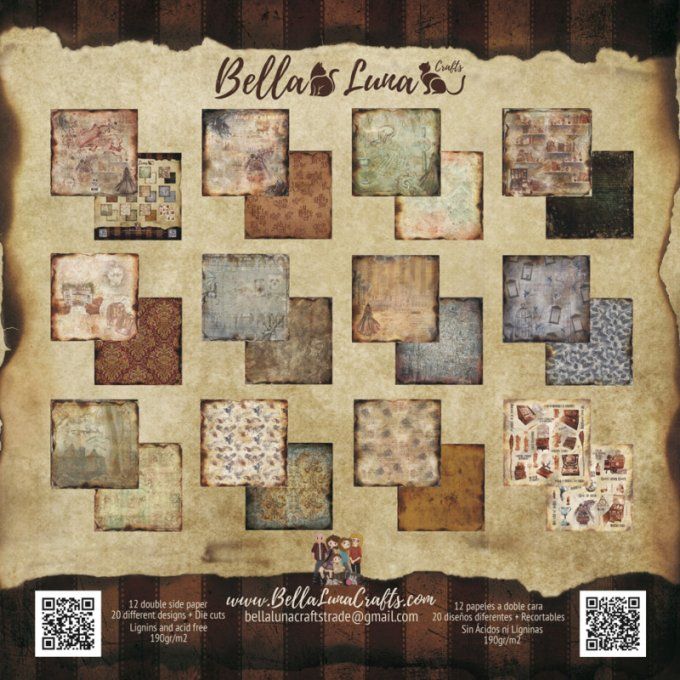 Ensemble de 12 feuilles motif recto verso, 20x20 - Always II - Has returned - BellaLuna crafts