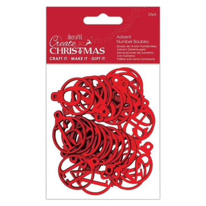 Embellissements en bois couleur rouge, numéro de 1 à 25