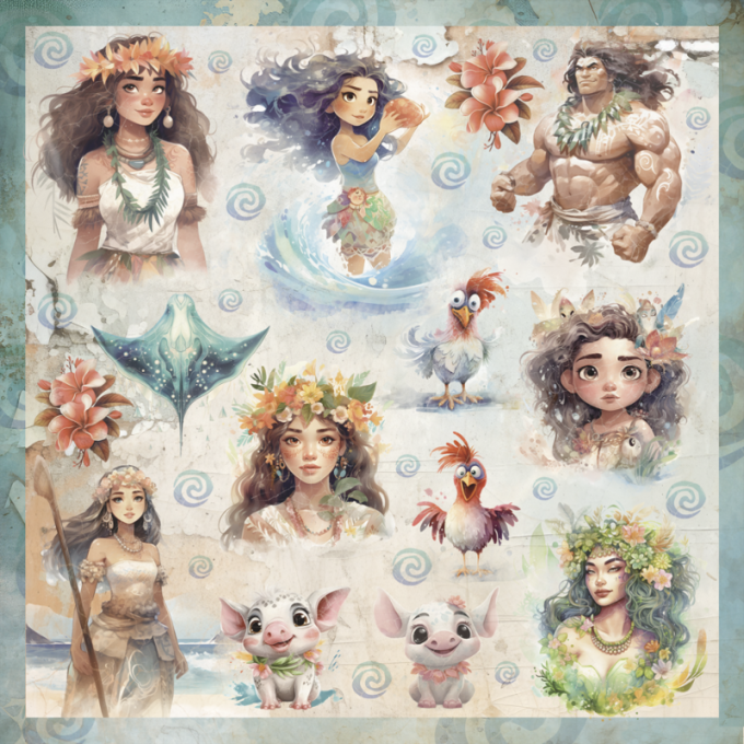 Ensemble de 12 feuilles motif recto verso, 30x30 - Aloha - BellaLuna crafts - 190gsm