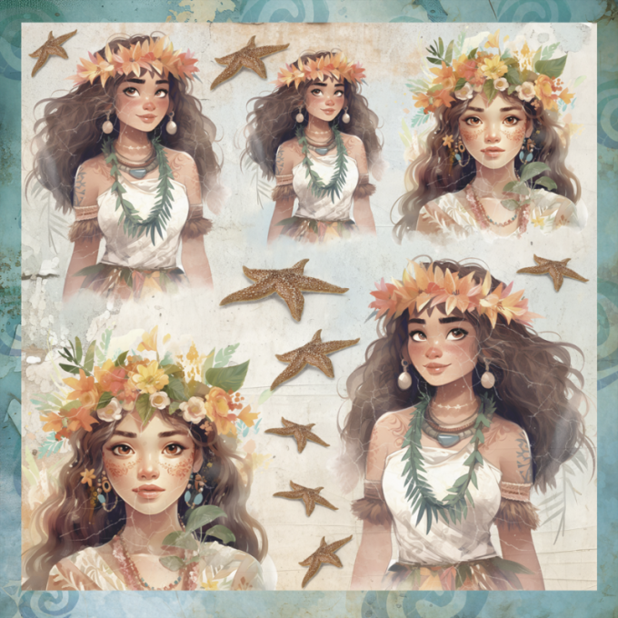 Ensemble de 12 feuilles motif recto verso, 20x20 - Aloha - Recortables - BellaLuna crafts 