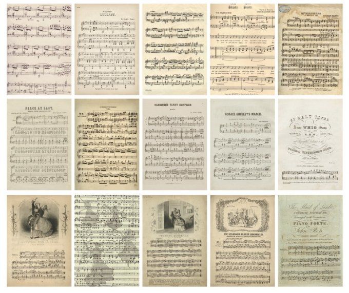 30 feuilles, Dimension : 14x20cm environ, anciennes partitions de musique