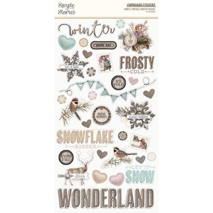 Simple stories - ensemble de 34 chipboards stickers, Winter wood