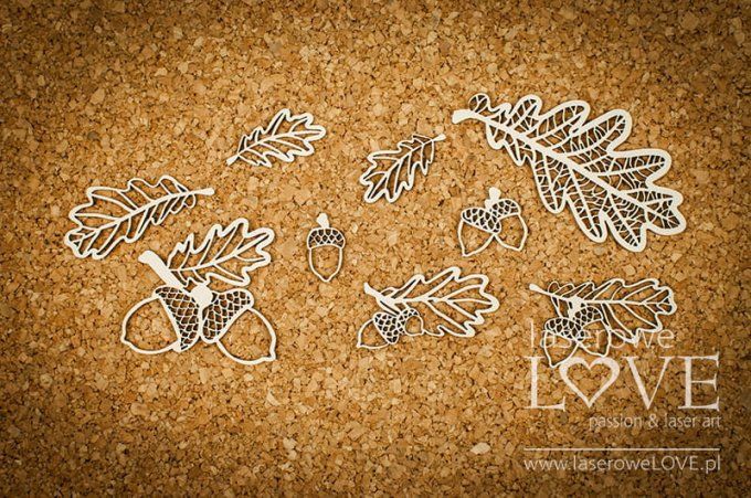  Chipboards - Feuilles de chêne - Dimension de la planche : 9.3x14.3cm environ