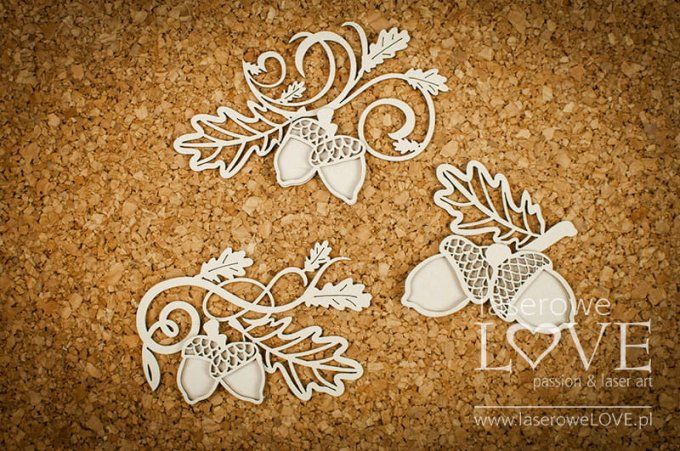  Chipboards - Feuilles de chêne et arabesques - Dimension de la planche : 9.3x14.3cm environ