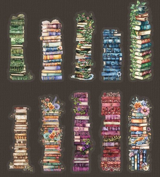 20 stickers translucides, pile de livres