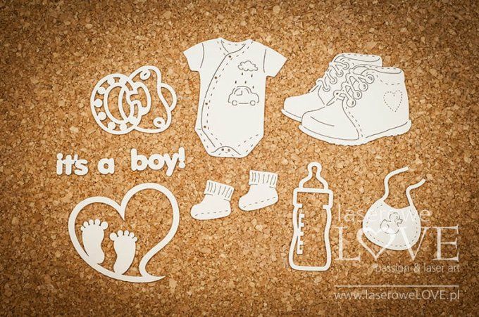 8 chipboards, Accessoires bébé - dimension de la planche : 17x17mm environ