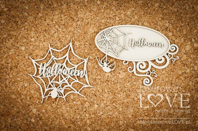  Chipboards - Cadre et toile d'araignée Halloween - Dimension du cadre avec décos : 6.3x9cm environ