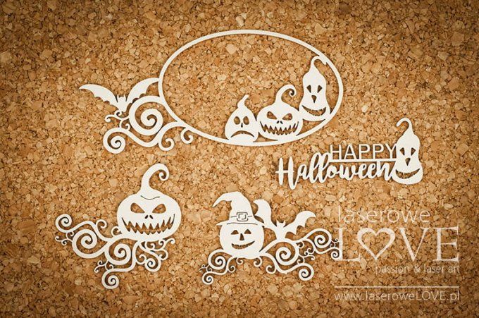  Chipboards - Cadre et ornements Halloween - Dimension du cadre : 12x5.7cm environ