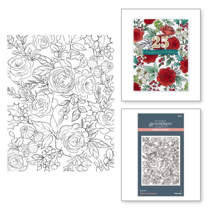 Press plate pour Betterpress, Spellbinders  - Winter rose, dim. approximatives 11.4x14.6cm